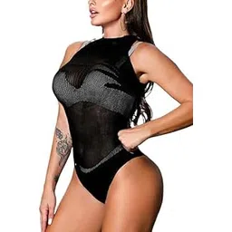 caitlin Sexy Outfits for Women, One Piece Thong Fishnet Bodysuit, Halter Sheer Mesh Top Night, Club and Party-picture-12