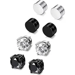 caiyao Stainless Steel Magnetic Non-piercing Biker Stud Earrings Set Piercing Huggie Small Hoop Surgical Steel Earring Stud Set Cubic Zirconia Hypoallergenic Earring for Mens Women-picture-14