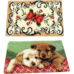 CALANDIS 2 Set Flower Dog Latch Hook Kits with Tools and Instruction for Rug Making | Latch Hooking Kits | Latch Hooking | Rug Making | Needlecrafts & Yarn | Crafts-image-1