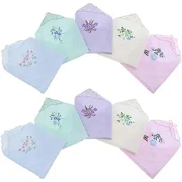 calandis CALANDIS™ 10pcs Women Ladies Cotton Floral Embroidery Handkerchiefs Lace Hankie | Handkerchiefs | Vintage Accessories | Vintage-picture-10