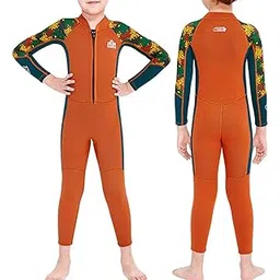 CALANDIS Kids Wetsuit Diving Swimsuits Swim Water Sports 2.5Mm Neoprene Full Suits Orange L-picture-48