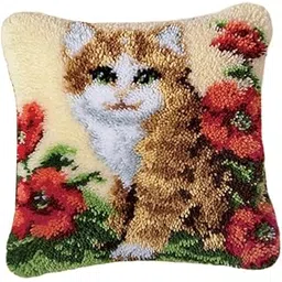 CALANDIS Latch Hook Kits Pillow Case Cushion Cover Making Kit 17X17 Cat | Latch Hooking Kits | Latch Hooking | Rug Making | Needlecrafts & Yarn | Crafts-image-1