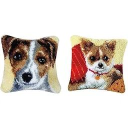CALANDIS™ 2 Set DIY Pillow Cover Latch Hook Kits for Beginner Animals Pattern Dog | Latch Hooking Kits | Latch Hooking | Rug Making | Needlecrafts & Yarn-image-32