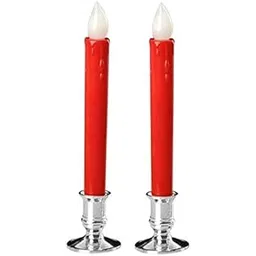 CALANDIS™ 2xFlameless Flickering LED Pillars Candle Tea Light with Base Battery Powered Red - Silver Base | Candles | Home Dacor-picture-13