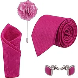 calixto Men's Dark Pink Color Criss Cross Design MicroPoly Formal Necktie Tie With Pocket Square,Lapel Pin,Cufflinks, Solid Color Tie with Silky Feel (Leatharite Box) (Pack of 4)-picture-54