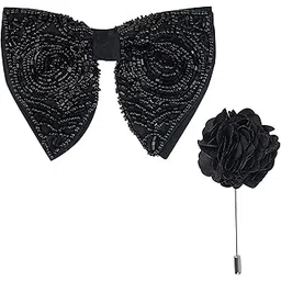 Elegant Butterfly Bow Pre-Tied Bow And Lapel Pin for Men, Classic Solid Color 100% Polyester Micro Fabric Bow Tie, Adjustable Length Clip (Black)-image-41