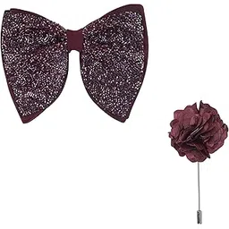 Elegant Butterfly Bow Pre-Tied Bow And Lapel Pin for Men, Classic Solid Color 100% Polyester Micro Fabric Bow Tie, Adjustable Length Clip (Wine)-image-4