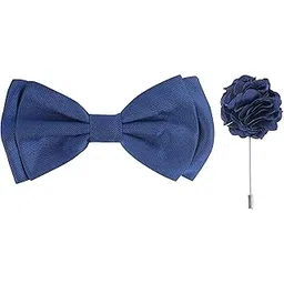 Elegant Double Layer Bow Pre-Tied Bow And Lapel Pin for Men, Classic Solid Color 100% Polyester Micro Fabric Bow Tie, Adjustable Length Clip (Blue)-image-43