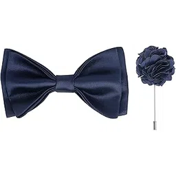 Elegant Double Layer Bow Pre-Tied Bow And Lapel Pin for Men, Classic Solid Color 100% Polyester Micro Fabric Bow Tie, Adjustable Length Clip (Navy Blue)-image-40