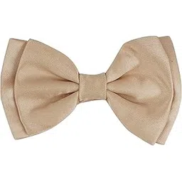 Elegant Double Layer Bow Pre-Tied Bow for Men, Classic Solid Color 100% Polyester Micro Fabric Bow Tie, Adjustable Length Clip (Light Cream)-image-3