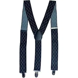 Men’s Adjustable Elastic Suspenders with Subtle Diamond Grid Pattern – Classic Y-Back Braces with Strong Metal Clips – Stretch Fabric for Formal, Business, Wedding (Dark Navy with Fine White Dots)-image-30