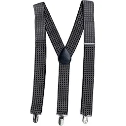 Men’s Adjustable Suspenders – Black with Diamond Pattern, Y-Back Design, Heavy-Duty Clips, Elastic Strap Suspenders for Formal, Casual & Workwear-image-1