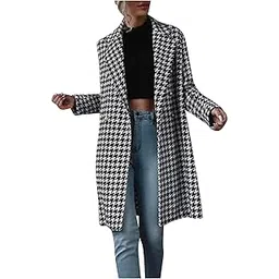 callm Women's Autumn and Winter Lapel Woollen Cloth Coat Trench Jacket Long Overcoat Outwear for Daily Life Work Wear Clothings Black Large-picture-38