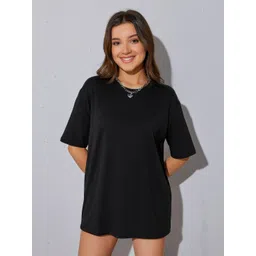 Calm Down Women Solid Round Neck Cotton Oversized T-shirt-picture-24