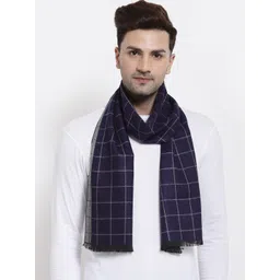 Calvadoss Men Navy Blue & White Checked Muffler-picture-12
