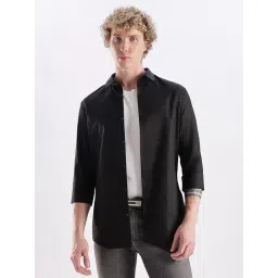 CALVIN KLEIN Black Self Design Slim Fit Cotton Shirt-picture-15