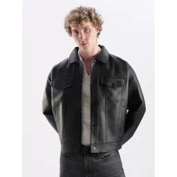 CALVIN KLEIN Black Solid Regular Fit Pu Jacket-image-26