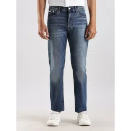 CALVIN KLEIN Dark Blue Light Wash Staright Fit Mid Rise Jeans-picture-20