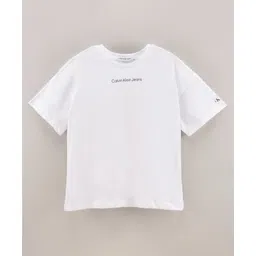 Calvin Klein Half Sleeves Cotton Slim Fit T-Shirt Text Print- White-picture-15