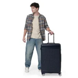 CALVIN KLEIN IN STEREO Midnight Navy Textured Large Hard Sided Checked Luggage-picture-23