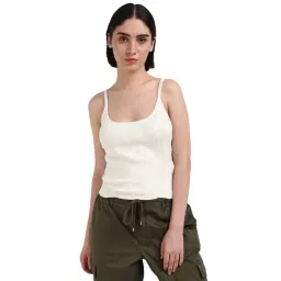 Calvin Klein Ivory Cotton Ribbed Women's Slim Fit Tank Sweater-image-7