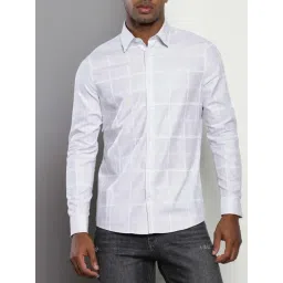 Calvin Klein Ivory Cotton Slim Fit Checks Shirt-image-6