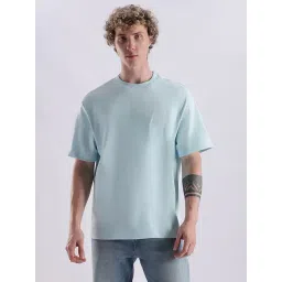 CALVIN KLEIN Light Blue Solid Relaxed Fit Cotton T-Shirt-picture-31