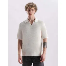 CALVIN KLEIN Off-White Textured Relaxed Fit Viscose Polo T-Shirt-picture-22