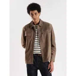 CALVIN KLEIN Olive Solid Regular Fit Suede Jacket-image-48