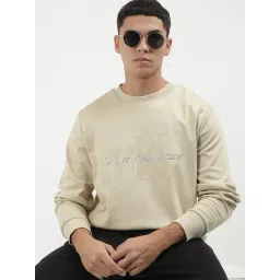 Calvin Klein Pale Khaki Cotton Regular Fit Solid Sweatshirt-picture-21