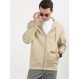 Calvin Klein Pale Khaki Cotton Relaxed Fit Solid Hooded Sweatshirt-picture-17