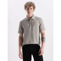 CALVIN KLEIN Taupe Striped Regular Fit Polyester Polo T-Shirt-picture-42