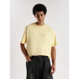 CALVIN KLEIN Yellow Embroidered Logo Relaxed Fit Cotton T-Shirt-picture-48