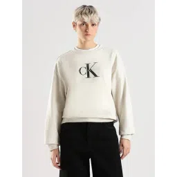 Calvin Klein Jeans Beige Cotton Relaxed Fit Logo Printed Sweatshirt-picture-28