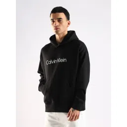 Calvin Klein Jeans Black Cotton Comfort Fit Logo Printed Hooded Sweatshirt-picture-10