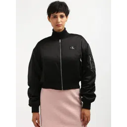 CALVIN KLEIN JEANS Black Regular Fit Polyester Baseball Collar Bomber Jacket-picture-16