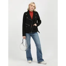 CALVIN KLEIN JEANS Black Regular Fit Polyester Notch Collar Biker Jacket image 5