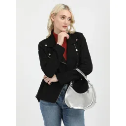 CALVIN KLEIN JEANS Black Regular Fit Polyester Notch Collar Biker Jacket image 4