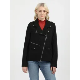 CALVIN KLEIN JEANS Black Regular Fit Polyester Notch Collar Biker Jacket image 1