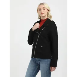 CALVIN KLEIN JEANS Black Regular Fit Polyester Notch Collar Biker Jacket image 3