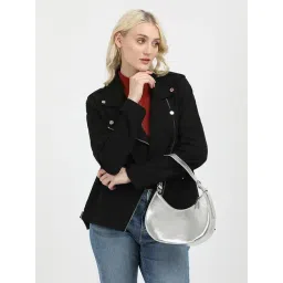 CALVIN KLEIN JEANS Black Regular Fit Polyester Notch Collar Biker Jacket image 4