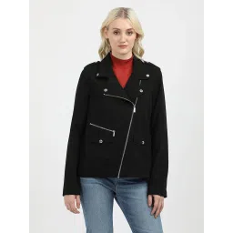 CALVIN KLEIN JEANS Black Regular Fit Polyester Notch Collar Biker Jacket image 1