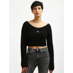 CALVIN KLEIN JEANS Black Slim Fit Cotton Boat Neck Sweater image 1