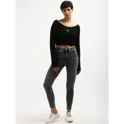 CALVIN KLEIN JEANS Black Slim Fit Cotton Boat Neck Sweater image 5