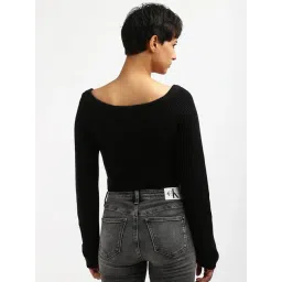 CALVIN KLEIN JEANS Black Slim Fit Cotton Boat Neck Sweater image 2