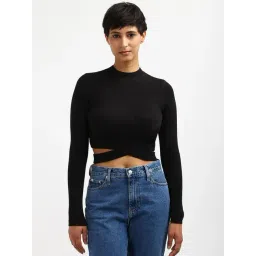 CALVIN KLEIN JEANS Black Slim Fit Modal Mock Neck Stylised Sweater-picture-38