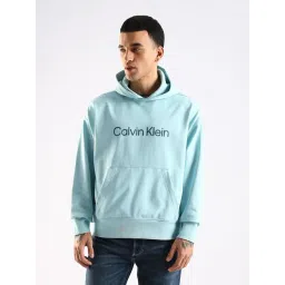 Calvin Klein Jeans Blue Cotton Comfort Fit Logo Printed Hooded Sweatshirt-picture-35