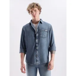 Calvin Klein Jeans Blue Cotton Regular Fit Denim Shirt-picture-32