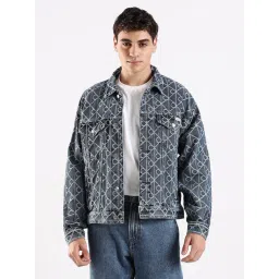 Calvin Klein Jeans Blue Cotton Regular Fit Logo Printed Denim Jacket-picture-30