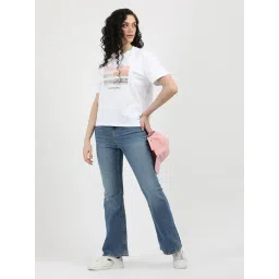 CALVIN KLEIN JEANS Blue Medium-Wash Flared Fit Mid Rise Jeans image 4